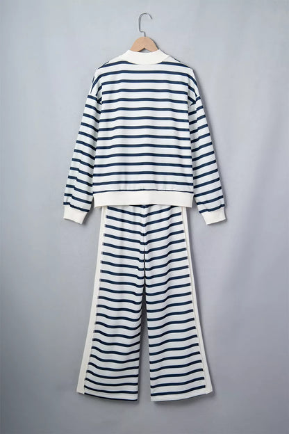 Striped Long Sleeve Top and Wide-Leg Pants Set