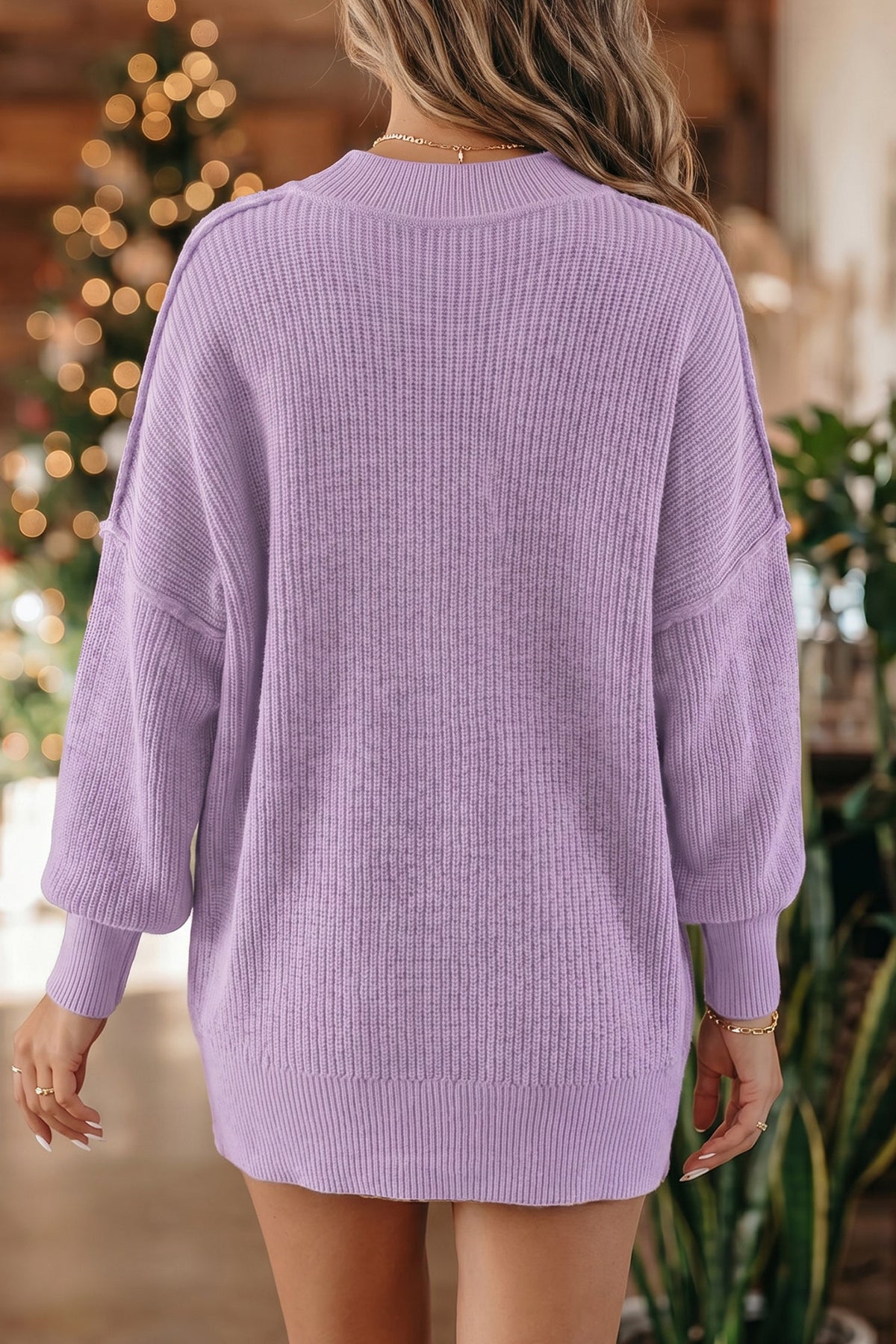 Chestnut Solid Color Mock Neck Oversized Tunic Sweater