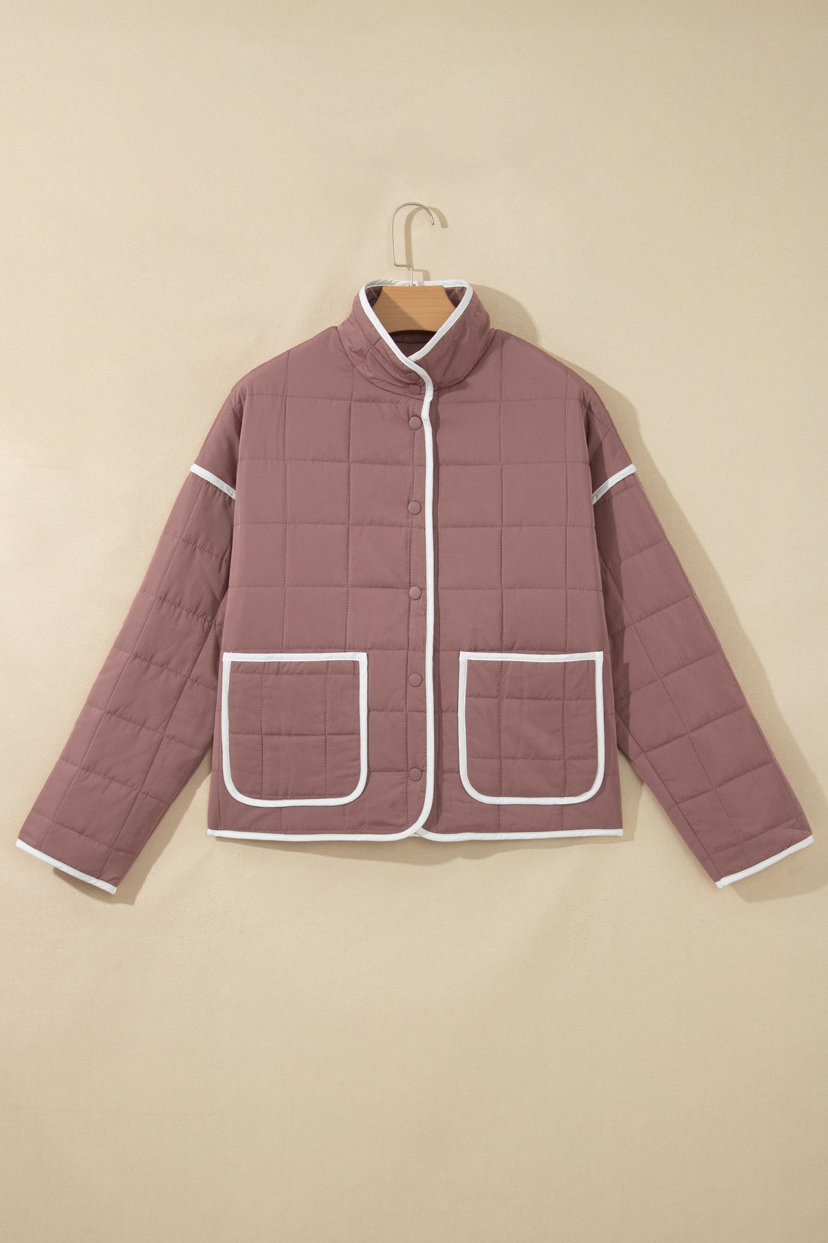 Old Rose Quilted Metal Button Pocket Jacket