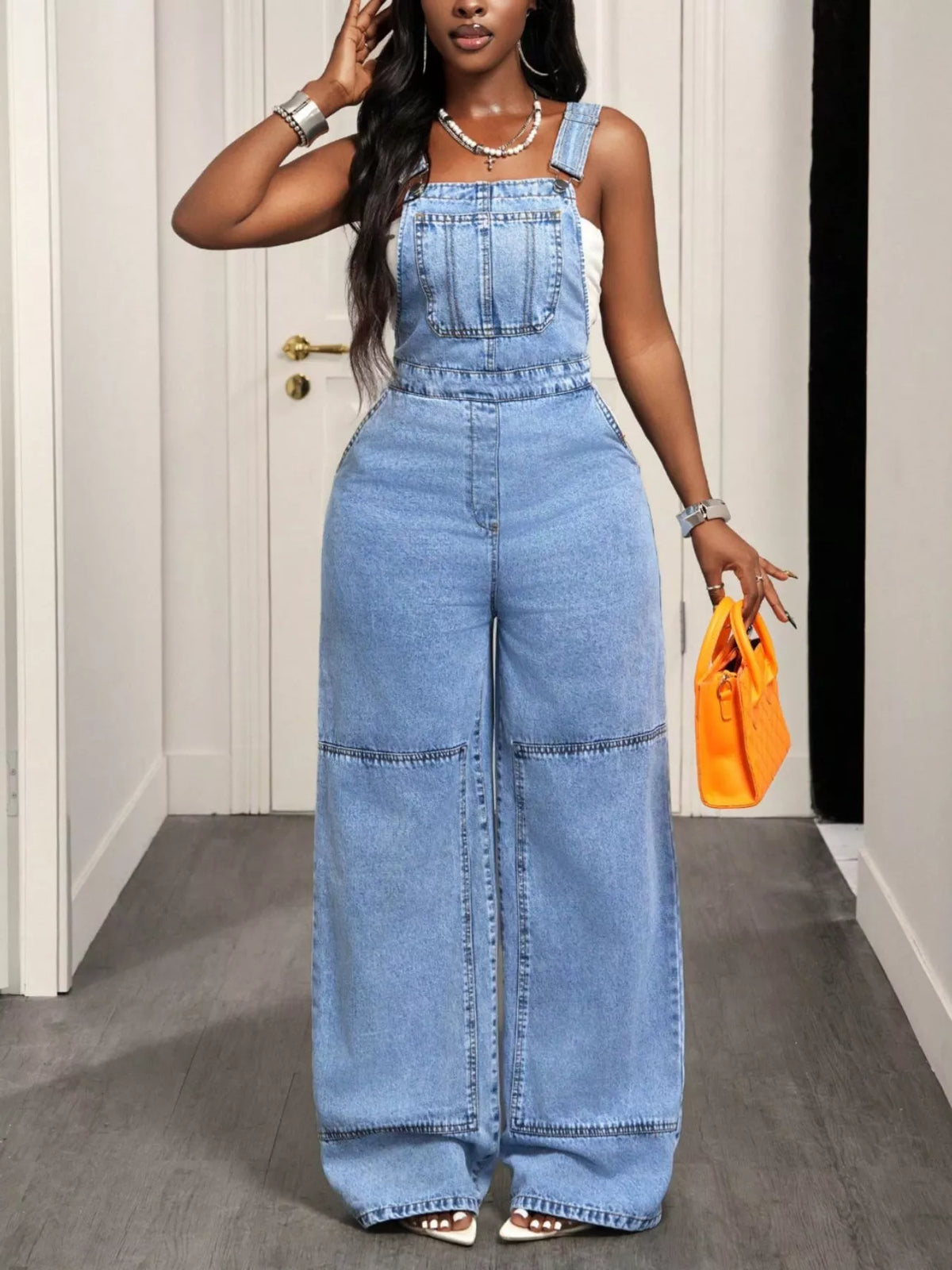 Wide Strap Wide Leg Denim Overalls