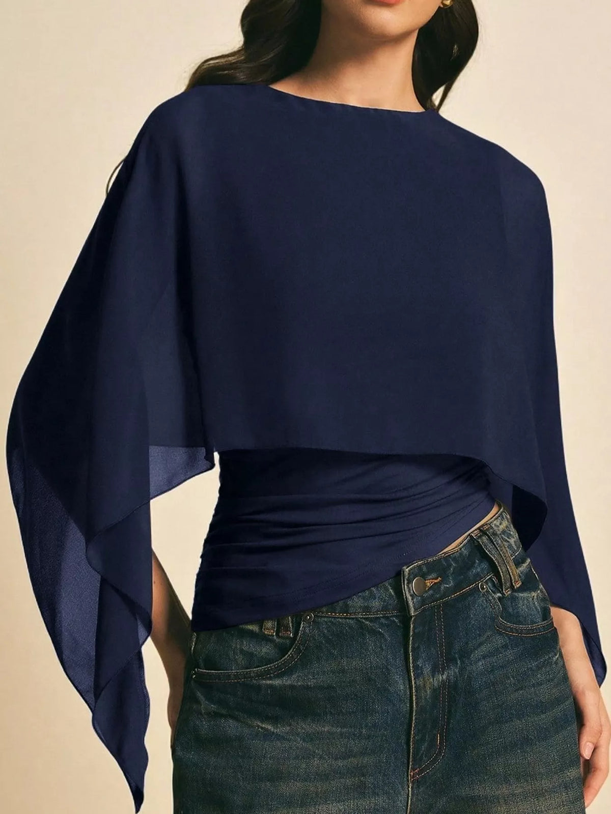 Cape Sleeve Round Neck Blouse