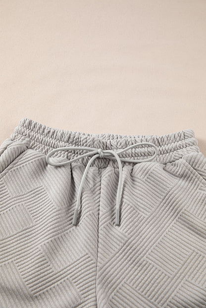 Gray Solid Color Textured Loose Top Casual Two Piece Short Set