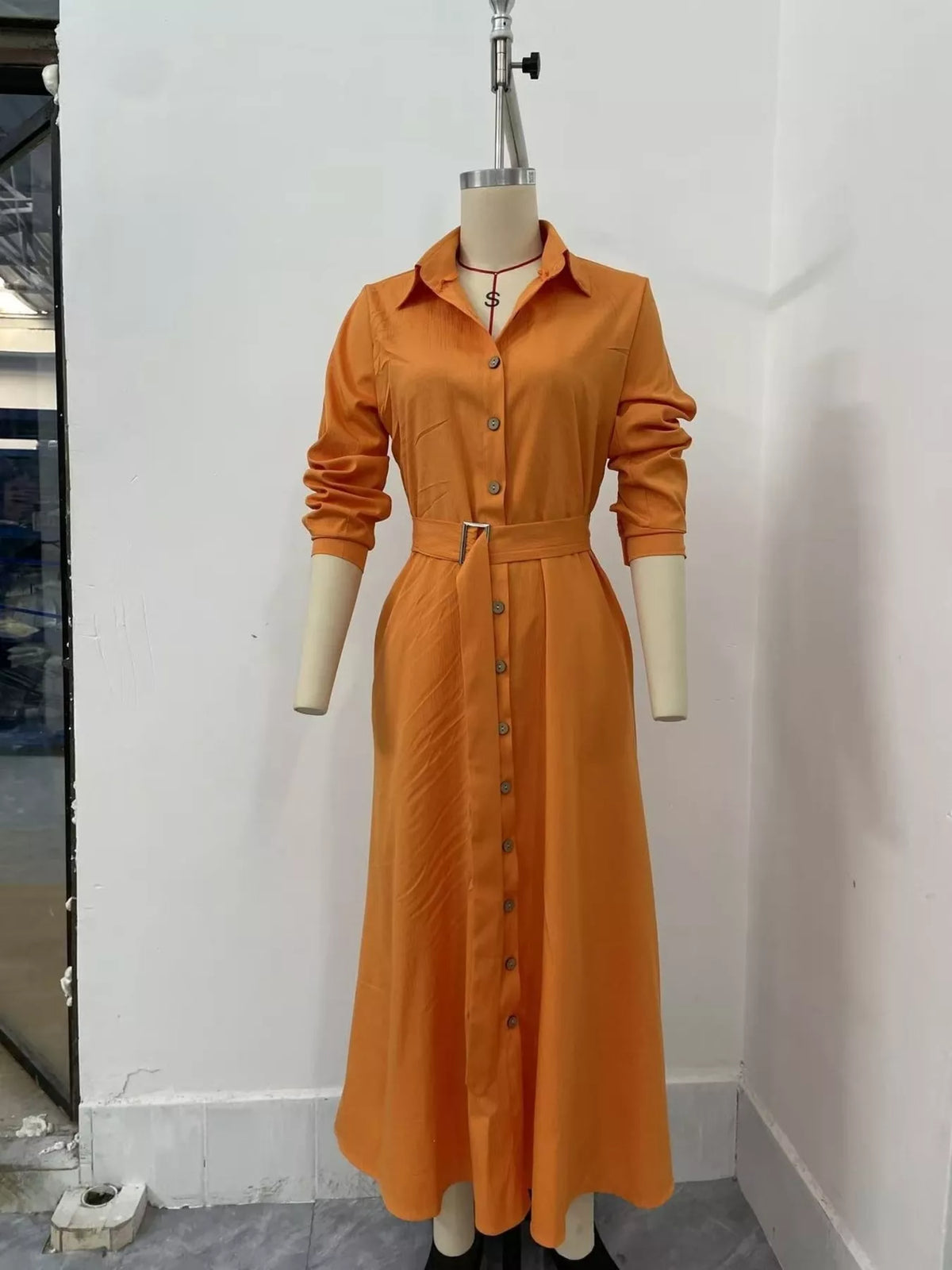 Button-Down Midi Shirt Dress with Pockets