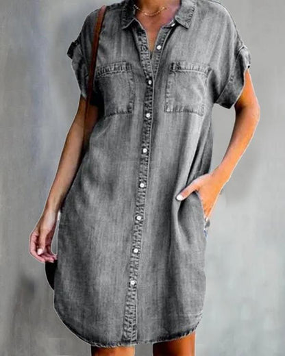 Clidress Loose Denim Shirt Dress