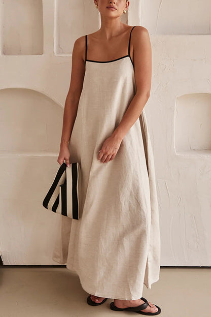Adjustable Strap Backless Cotton Linen Maxi Dress