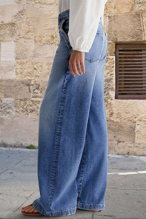 Distressed Wide Leg Casual Jeans