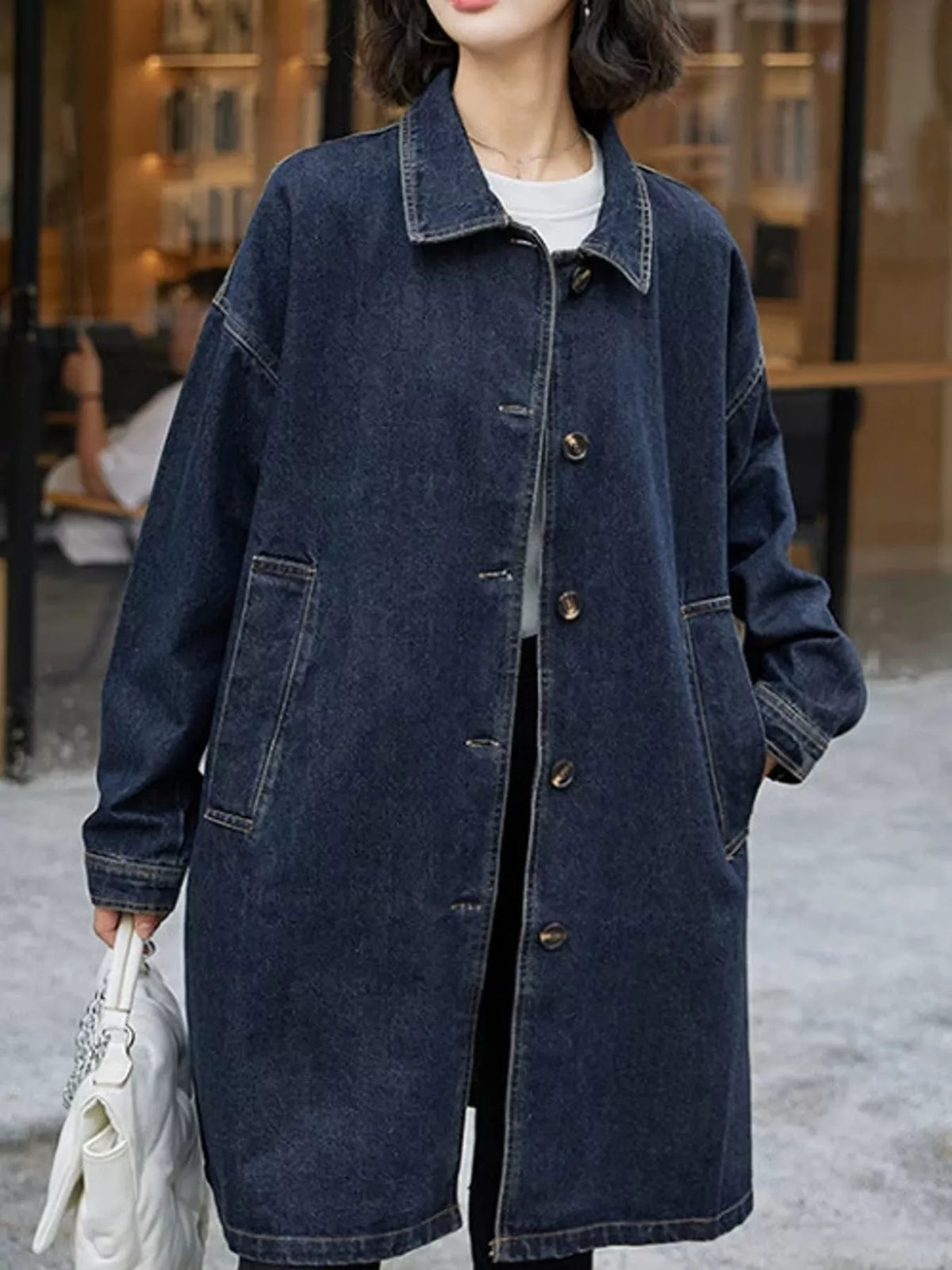 Full Size Oversized Button Up Denim Shacket Plus Size