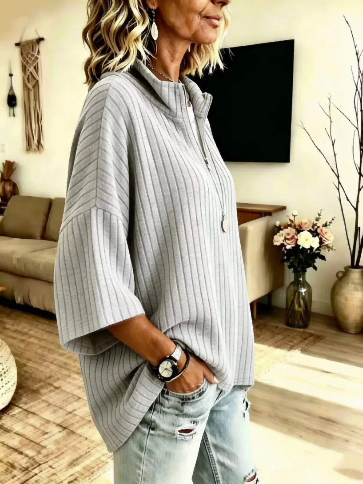 Half-Zip Ribbed Knit Top