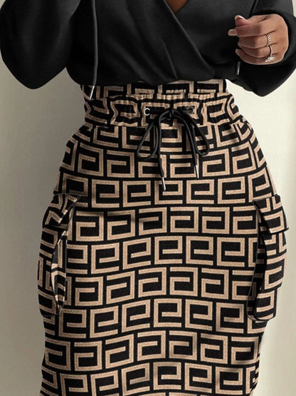 Full Size Drawstring Waist Surplice Printed Dress Plus Size