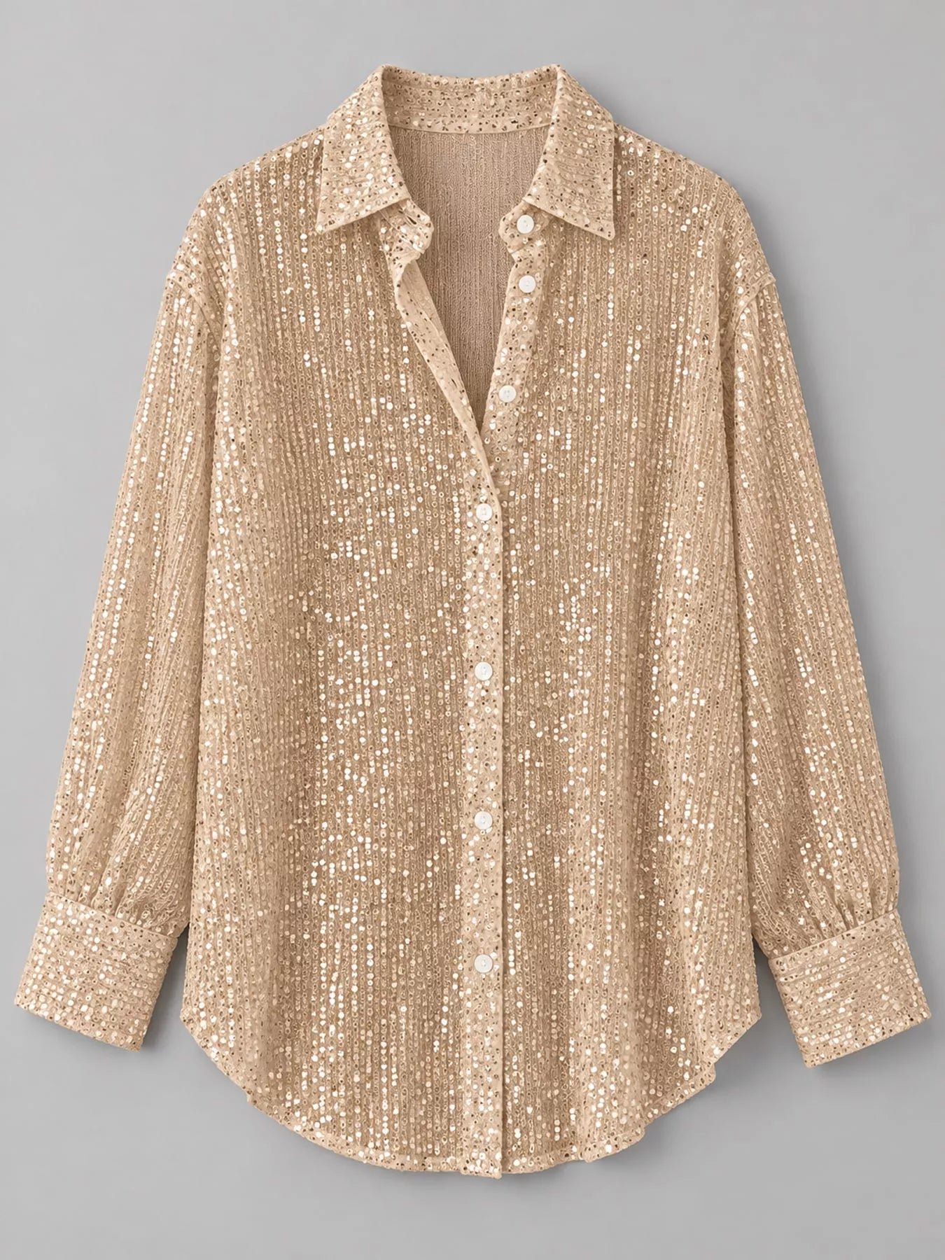 Full Size Sequin Button-Down Shirt Plus Size
