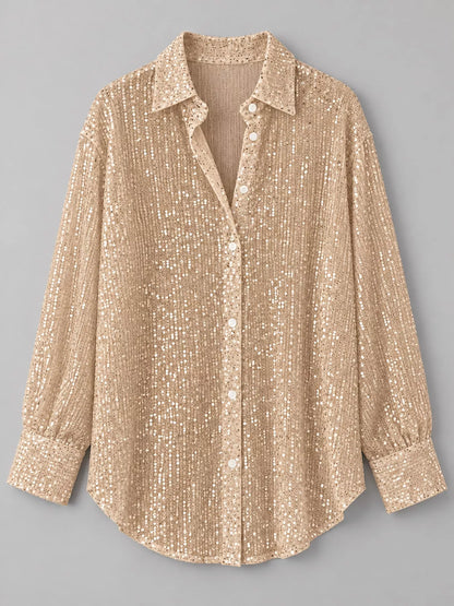 Full Size Sequin Button-Down Shirt Plus Size