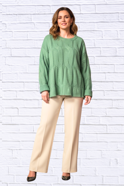 Round Neck Cable Knit Sweater – Women’s Cozy Textured Knit Pullover for Effortless Everyday Style