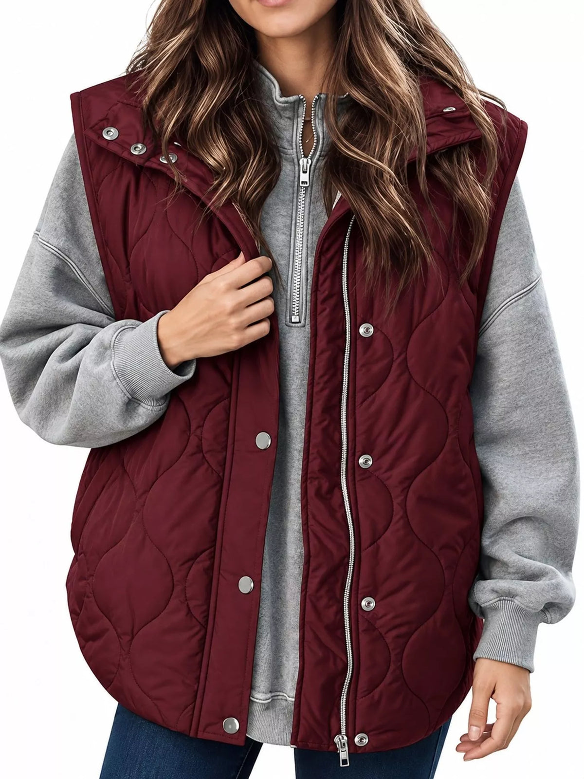 Quilted Snap Button Vest Coat