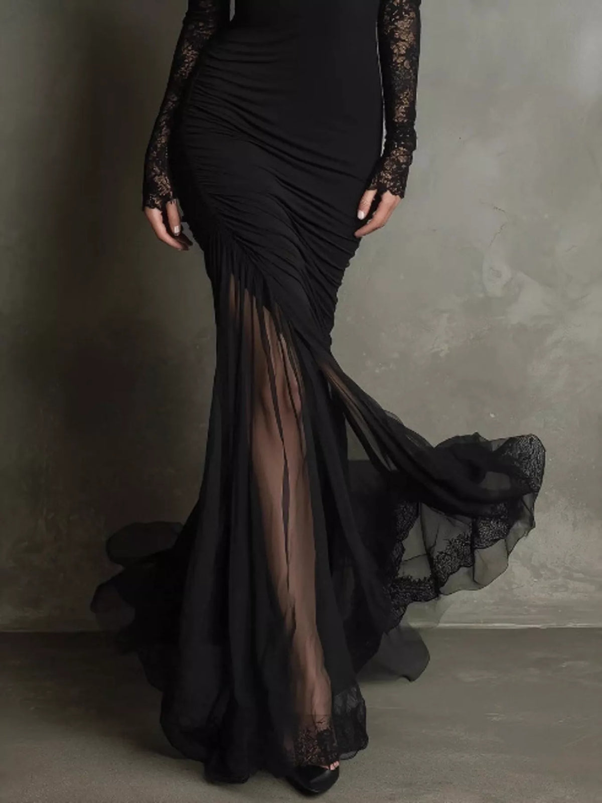 Lace Long Sleeve Mermaid Maxi Dress