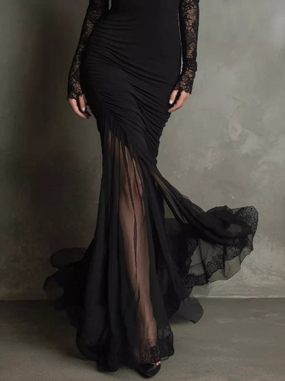 Lace Long Sleeve Mermaid Maxi Dress