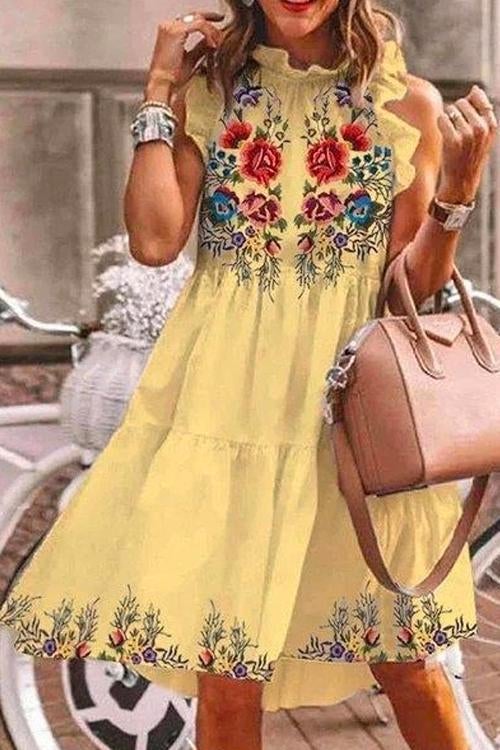 Floral Printed Ruffle Tiered Fairy Dress