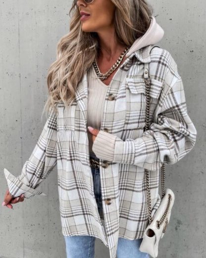 Clidress Hooded Plaid Fashion Shirt Jacket