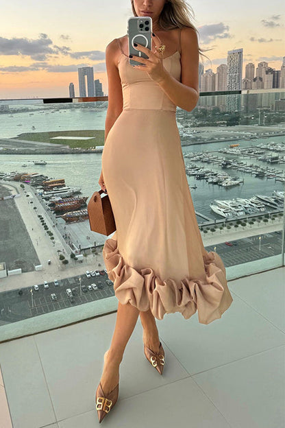 Spaghetti Strap Flounce Hem Bustier Midi Dress