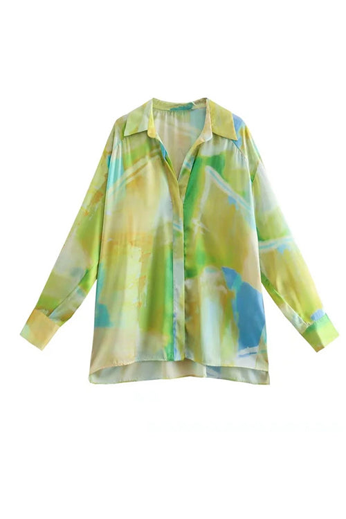 Long Sleeves Button Front Tie Dye Blouse Shirt