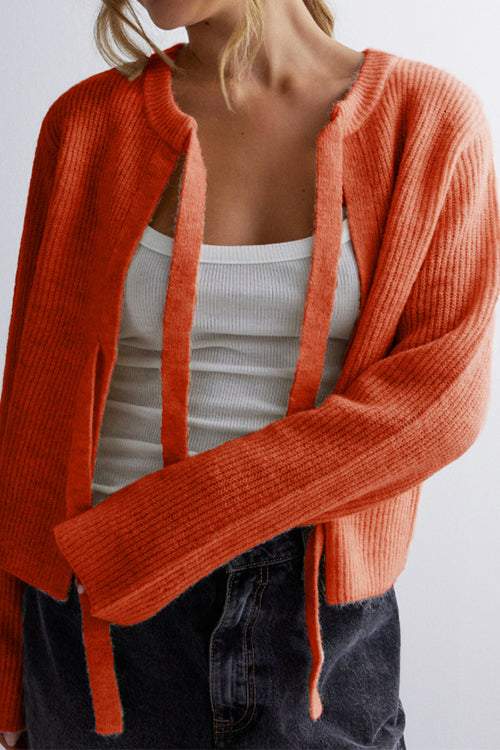 Crewneck Bow Knot Ribbed Knit Sweater