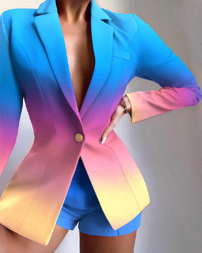Clidress Happy Color Blazer and Pants 2 Pieces Set Suit