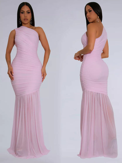 One-Shoulder Ruched Bodycon Maxi Dress