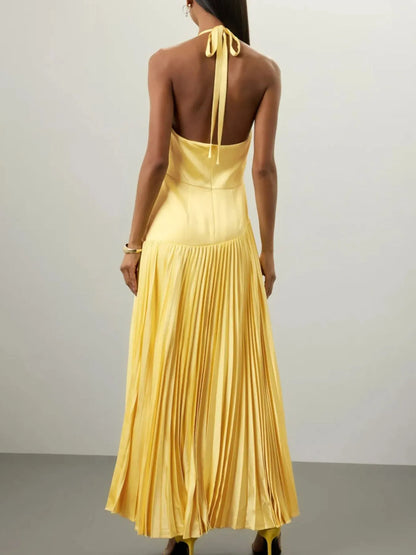 Pleated Halter Neck Maxi Dress