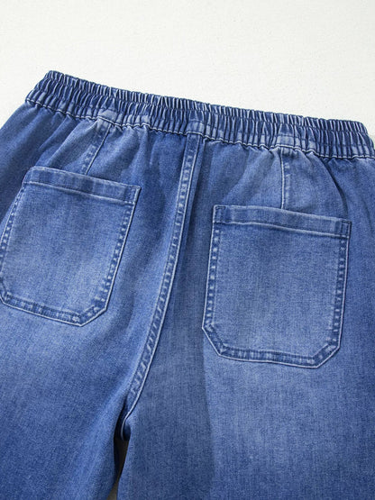 Drawstring Waist Ankle Length Casual Jeans Regular Fit Pocket Detail Jeans