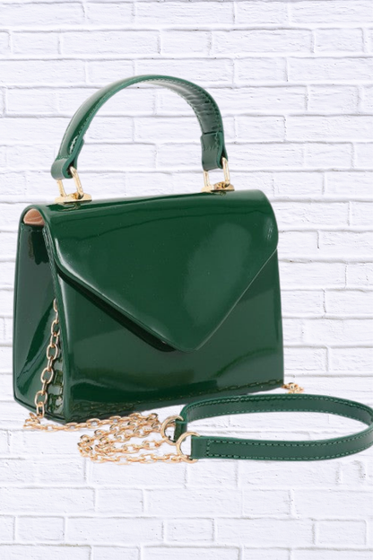 Patent Leather Top Handle Swing Bag Hunter Green O S