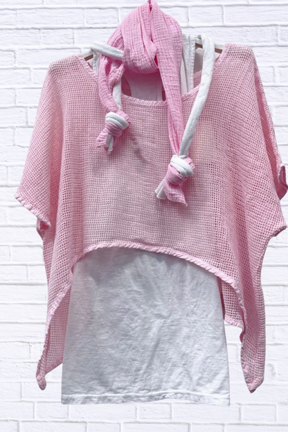 Womens Waffle Knit Layered Top & Scarf Set | Fashion