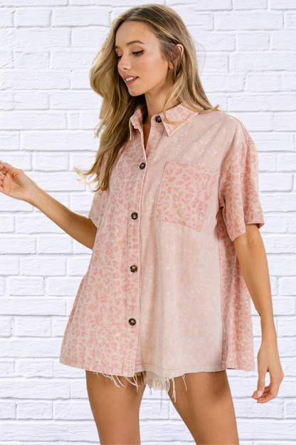 Unleash Your Wild Side – Dusty Pink Mineral Washed Leopard Print Shirt DUSTY PINK