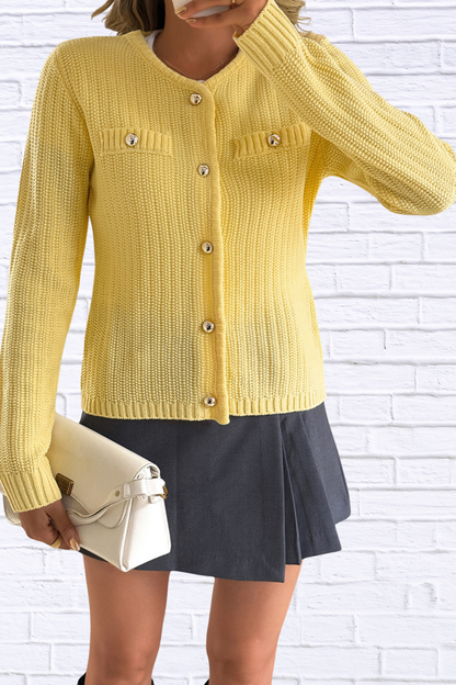 Front Ribbed Long Sleeve Cardigan Yellow