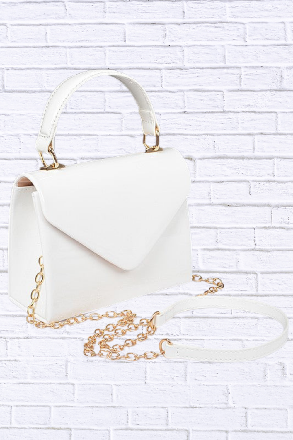 Patent Leather Top Handle Swing Bag White O S