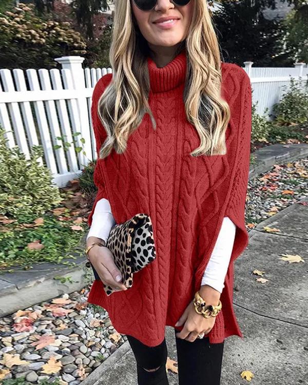 Clidresse Turtleneck Cable Cloak Poncho Sweater