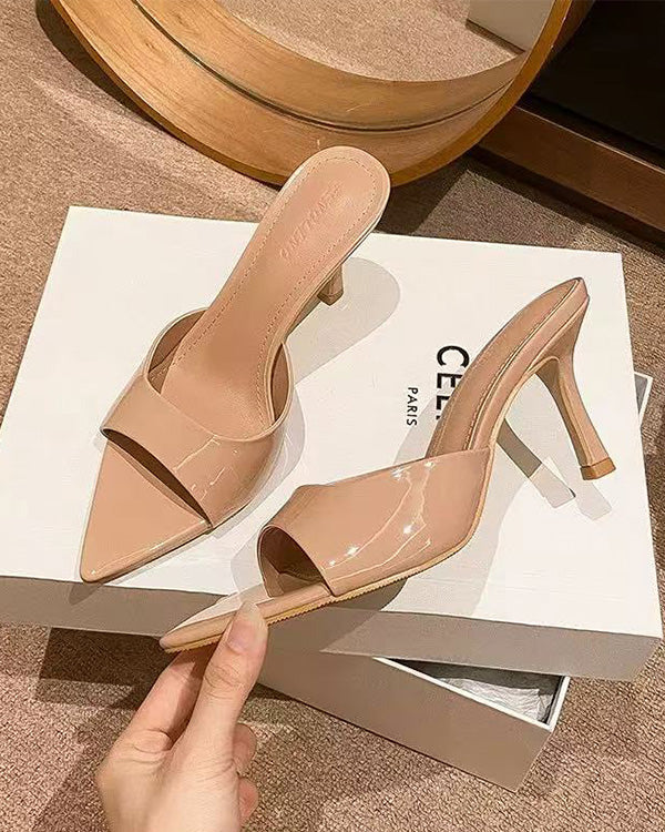 Pointed Tip Leather High-heel Sandals