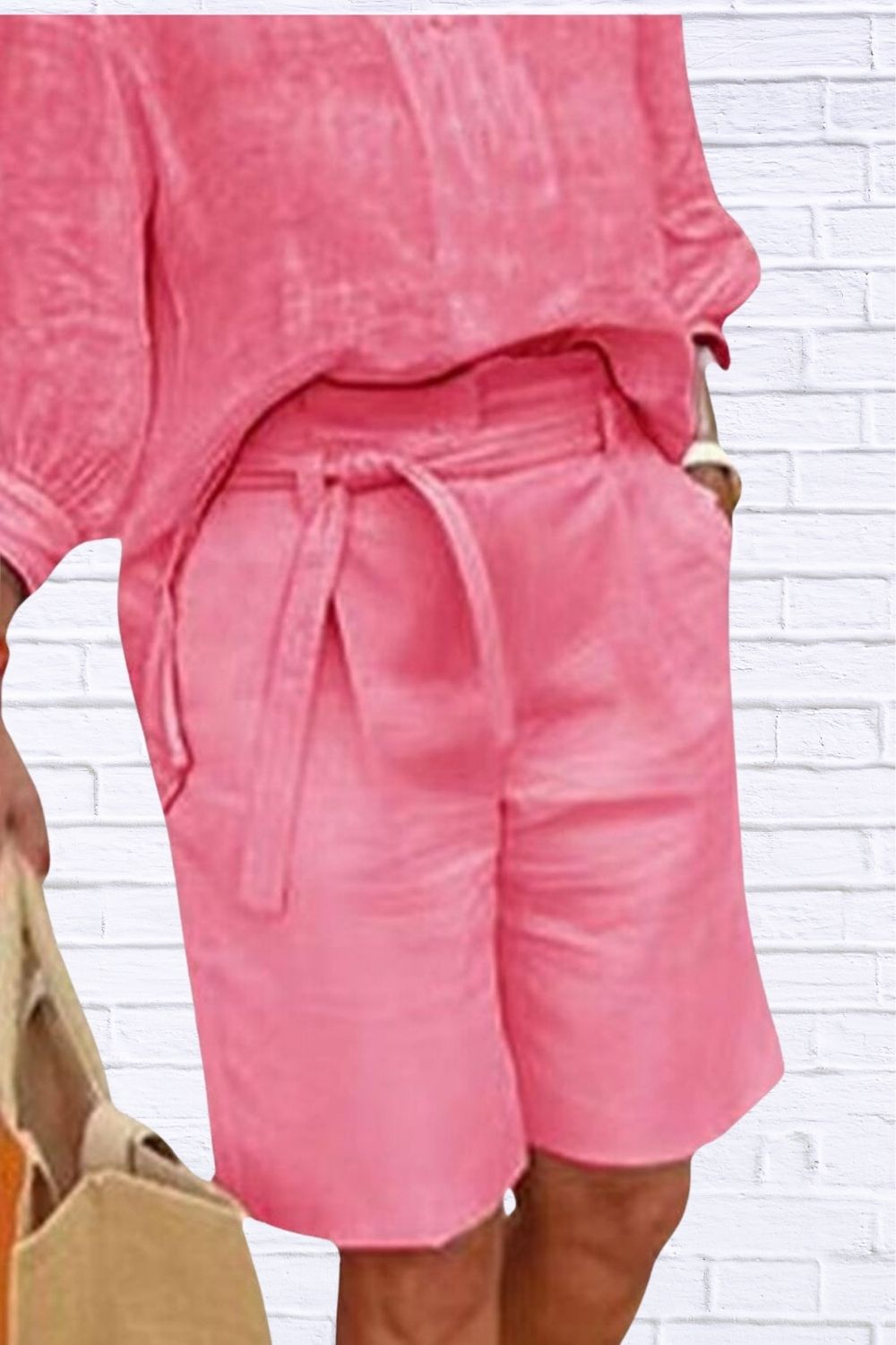 Plus Size Johnny Collar Top & Shorts Set for Women | 3/4 Sleeve Casual Matching Outfit | Comfortable Loungewear & Summer Set