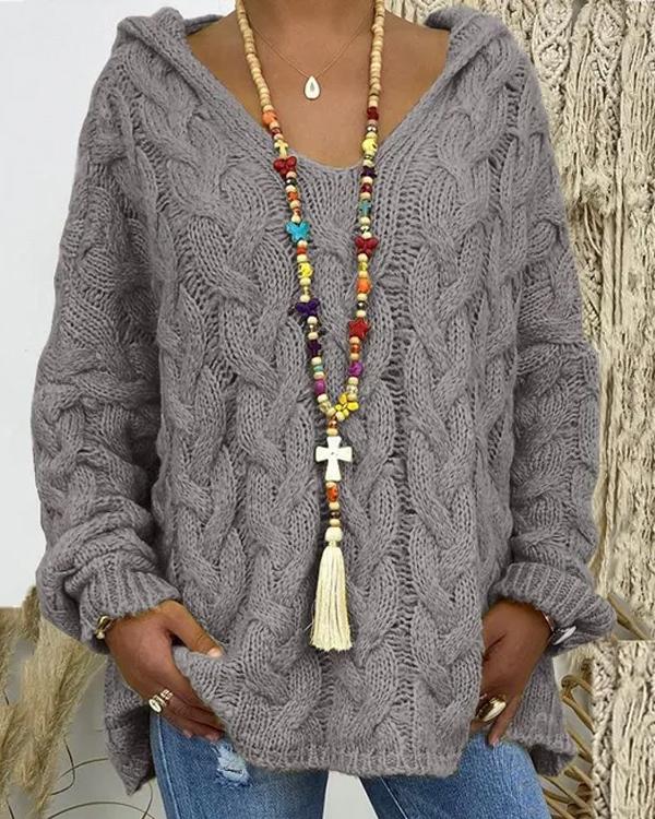 Clidress Retro Needlecraft Hooded Sweater