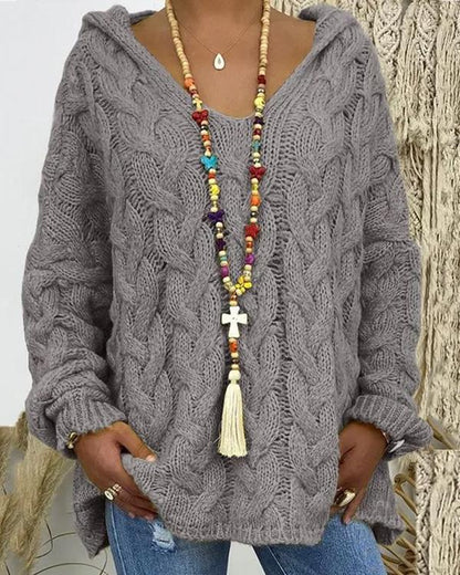 Clidress Retro Needlecraft Hooded Sweater