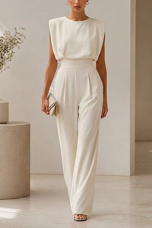 Round Neck Sleeveless High Waist Wide Leg Jumpsuit