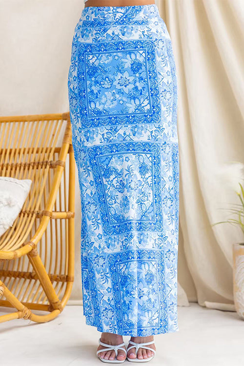 High Rise Floral Print Maxi Skirt
