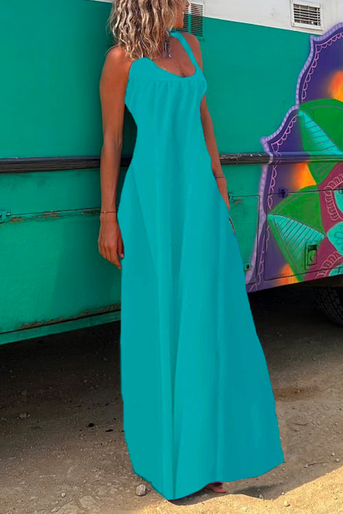 Solid Criss Cross Backless Maxi Cami Dress