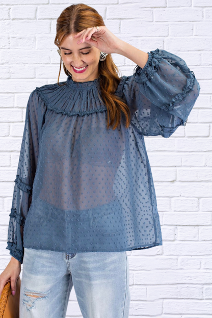 Dawn Blue Chiffon Blouse - Denim Colour Large