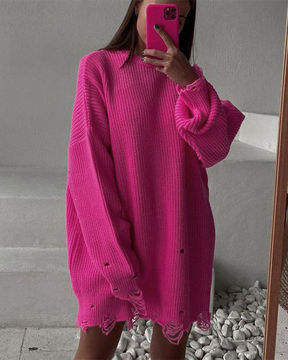 Clidress O Neck Chic Riped Oversized Sweater