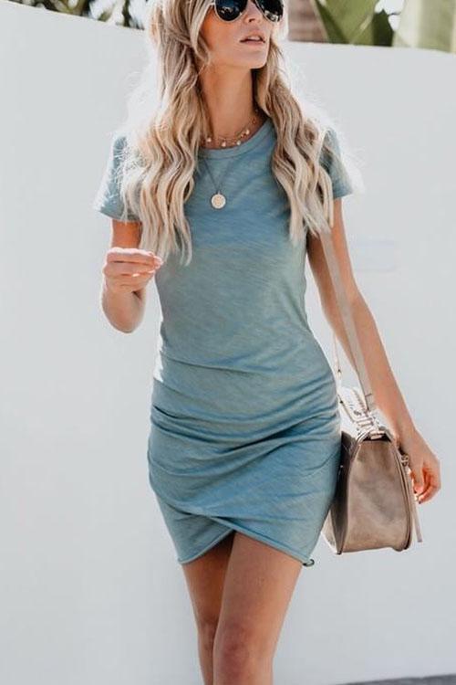 Short Sleeve Ruched Seafoam Mini Dress