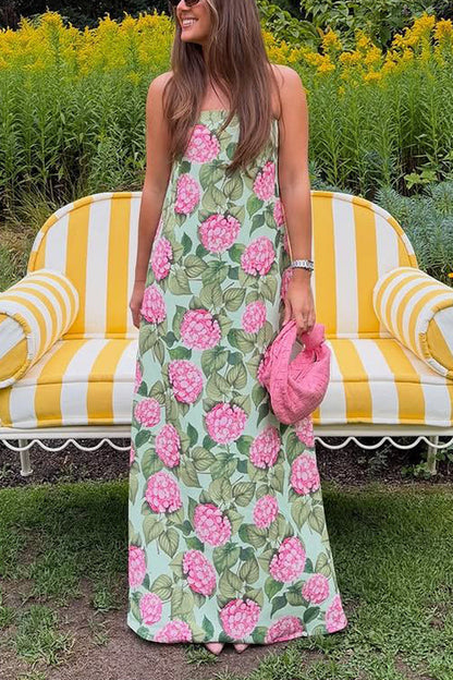 Strapless Tube Jardin Print Maxi Dress