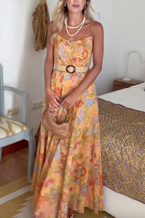 Spaghetti Strap Floral Print Chiffon Maxi Dress