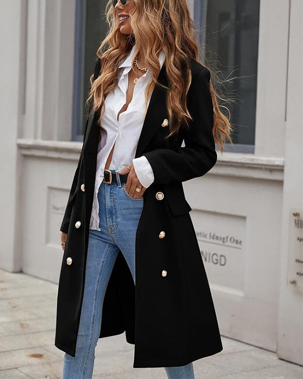 Clidress Frenchy Double Breasted Lapel Neck Overcoat