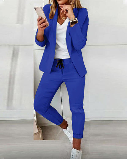 Clidress Slim Blazer Leisure Suit 2 Pieces Set