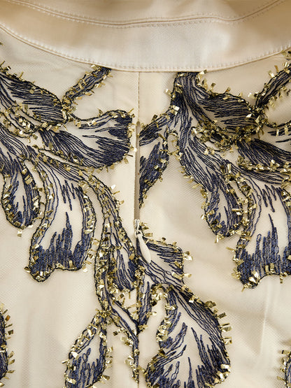 Mooyius Embroidered Mesh Midi Dress With Metallic Leaf Motif