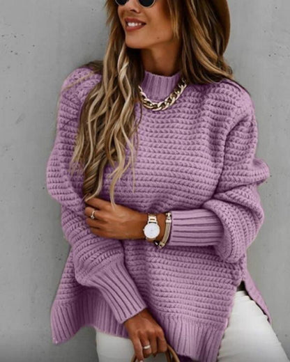 Clidress Loose Fit Hand Twist Split Sweater